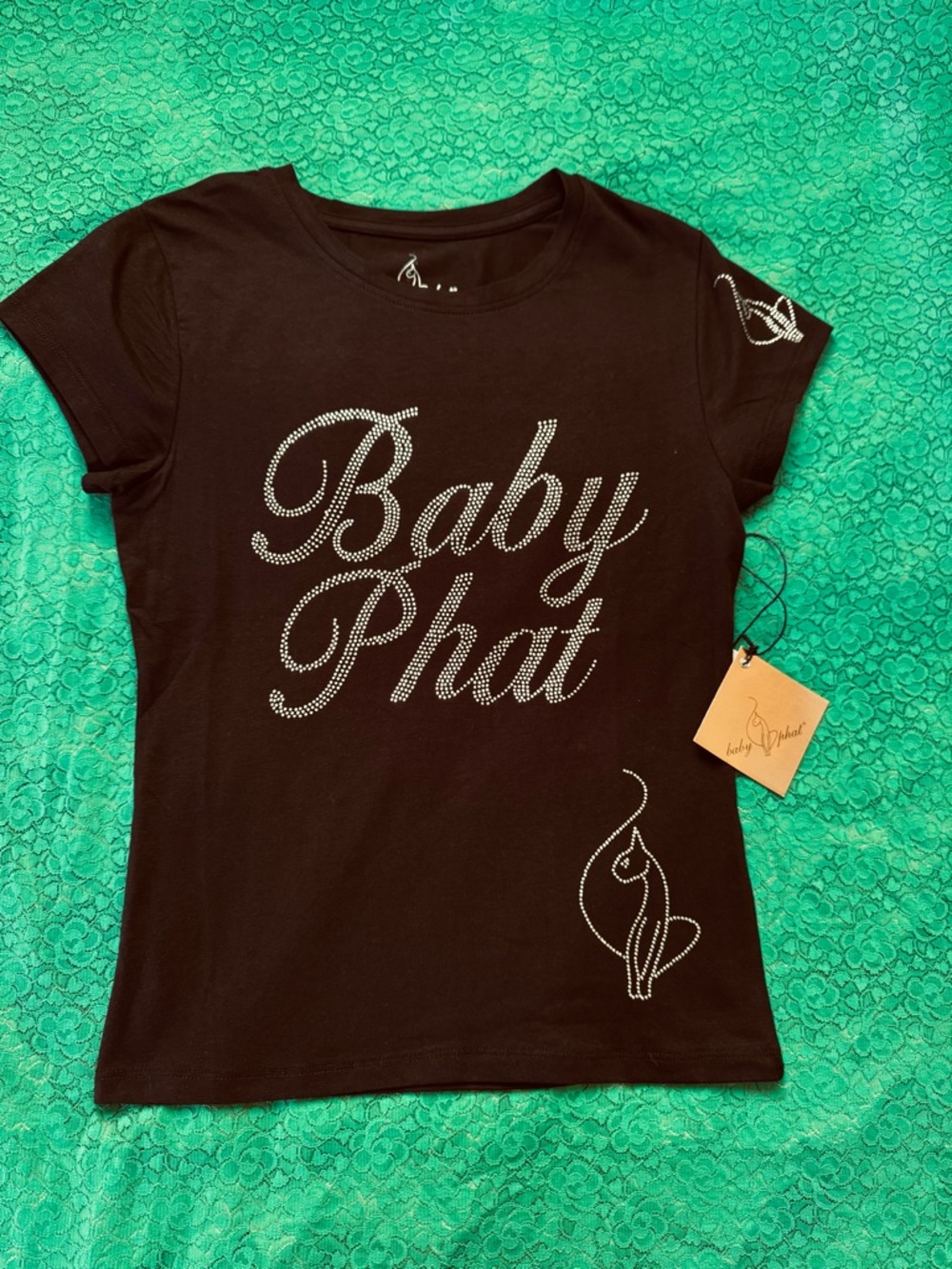 Baby Phat Black Short-Sleeve Rhinestone Logo Tee